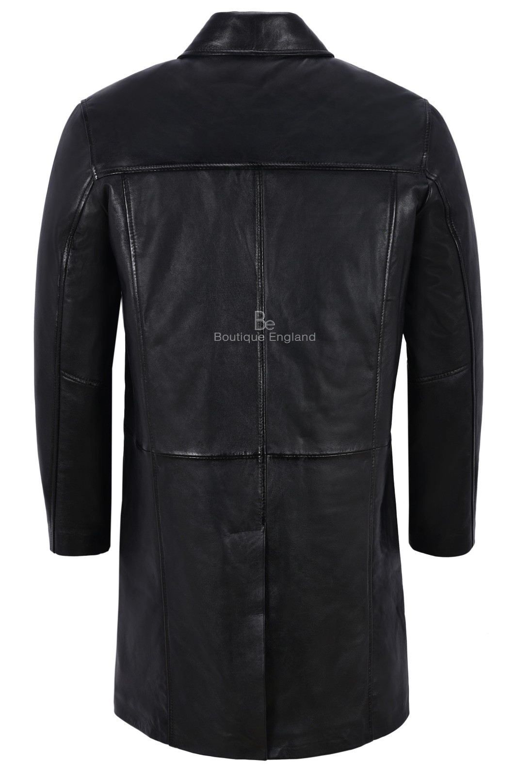 Men's Knee Length Leather Coat Black Classic 3/4 Trench Real Lambskin