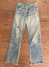VTG 1970 s Lee Rider High Rise Jeans Patched Distressed 26W Talon 42