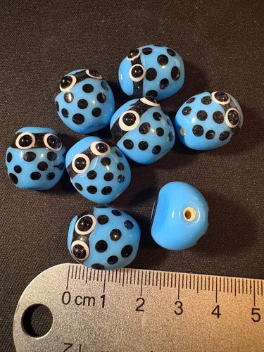 8 perle di vetro - Lady Bug azzurro - 18 mm (B197) - Foto 2 di 2