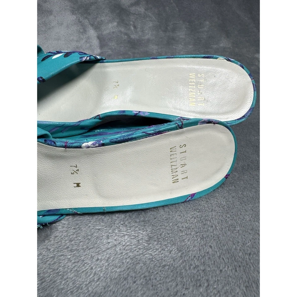 ¡Nuevo! Stuart Weitzman RARO Turquesa Floral Declaración Cuña Sin Cordones Tacón Talla 7.5 Foto 4 de 4