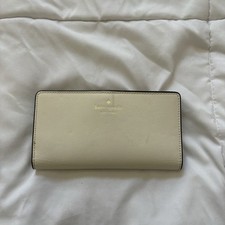 KATE SPADE Leather Slim Bifold Wallet White Cream Quiet Luxury Designer READ
