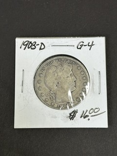 1908 D Barber Half Dollar Coin 50 Cent Silver Coin