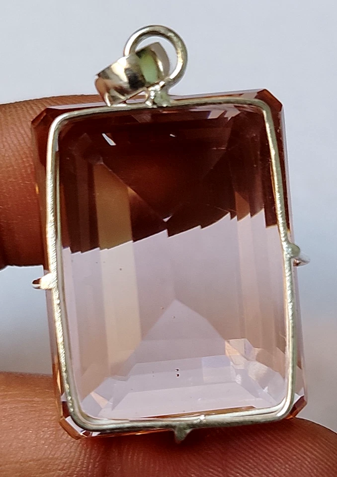 96.30 Ct. Large Peach Topaz Emerald Cut 925 Sterling Silver Pendant Gift 4 Women - Image 3 of 4