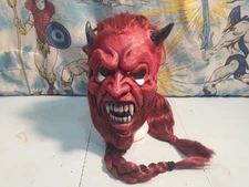 Rubber Halloween Mask Red Devil Long Hair Monster Ghoul Satan