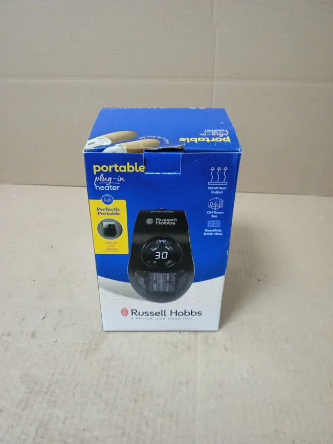 Russell Hobbs 500W Ceramic Plug Heater Electric Heater Adjustable Thermostat