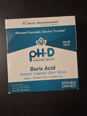 Boric Acid, Instant Vaginal Odor Rinse, 2 Bottles & 2 Nozzles , 6 fl oz-Exp 3/27