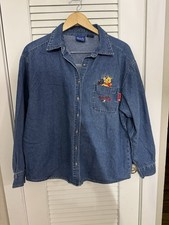 Vintage Winnie The Pooh Embroidered Denim Shirt Disney Store Tag Womens Sz L