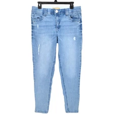 Democracy Jeans Womens Size 12 Blue Skinny Stretch Distressed Light Wash Ab Tech