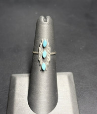 NATIVE AMERICAN 925 STERLING SILVER AND TURQUOISE GEOMETRIC DESIGN RING SIZE 6