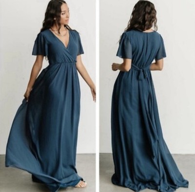 Baltic Born Teal Maxi Dress Flutter Sleeve Tie Waist Formal Boho Party Medium