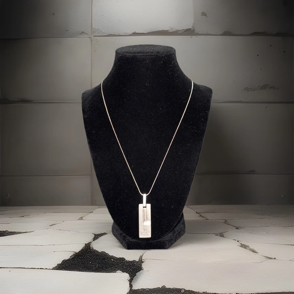 Gargantilla de cuero vintage Gucci G placa en relieve plata 925 colgante cadena collar Foto 2 de 4
