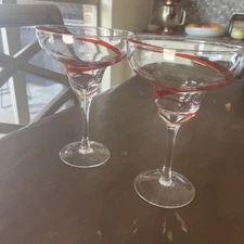 Lot of 2 Pier 1 Spiral Swirline 7 1/4" Margarita or Cocktail Glasses Red