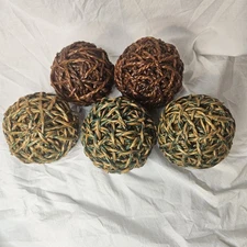  4” Wicker Rattan Balls Decorative Orbs Gren Tan Brown