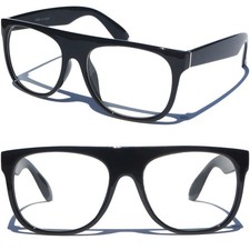 Black Flat Top Clear Lens Glasses Polished Frame Classic Retro Nerd Classic