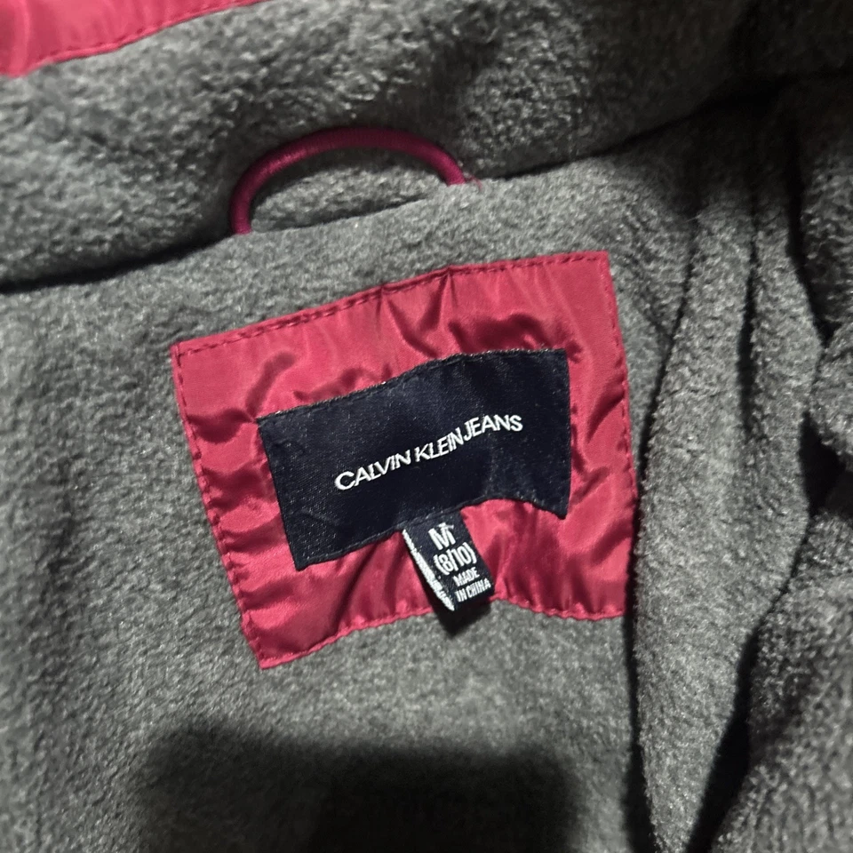 Abrigo Calvin Klein Junior largo medio con capucha de piel sintética ¡NUEVO! Foto 3 de 4