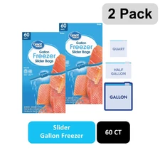 Great Value Gallon Freezer Slider Zipper Bags 60 Count (2 Pack) Easy-To-Fill