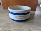 Roseville Ohio Robinson Ransbottom Blue Stripe Kitty Feeder Bowl Crock 6"x3" EUC