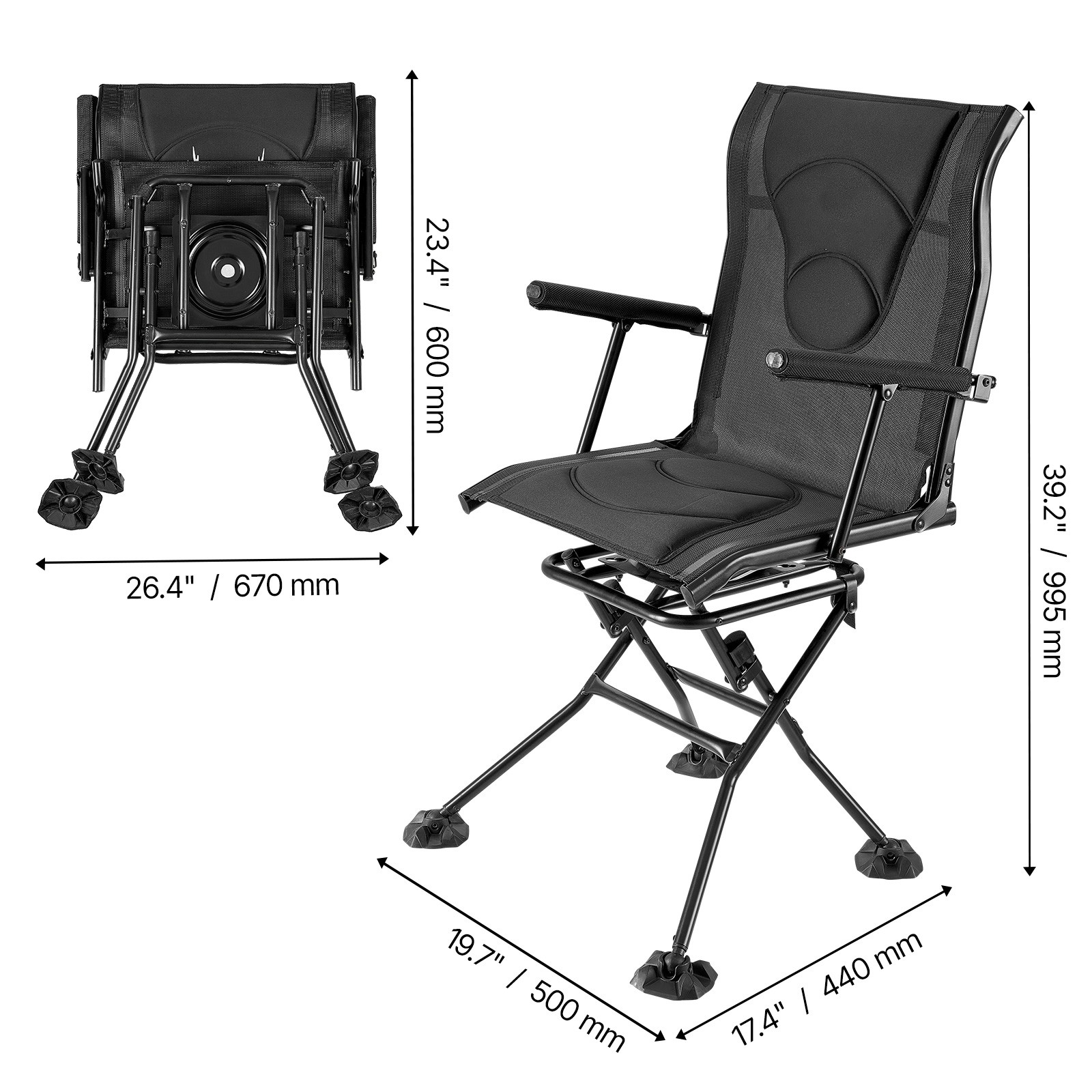 Uimoso 360° Rotating Hunting Chair with Armrests, Foldable Design & Stable Feet