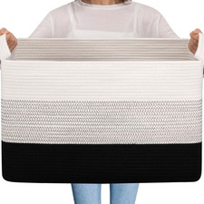 Extra Large Blanket Basket, 95L Cotton Rope Woven Laundry Basket, Toy Bin for...