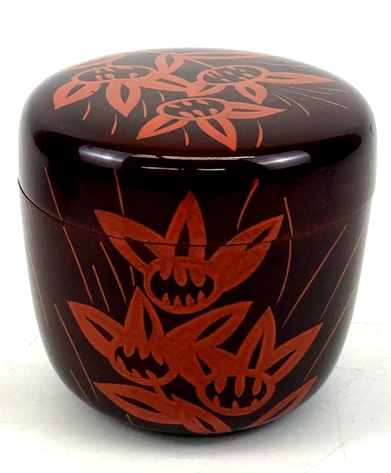 Antigua laca artesanal japonesa Chadogu Natsume Urushi con caja de madera Foto 3 de 4