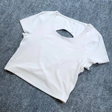 Offline by Aerie Crop Top Women's Medium White Short Sleeve Cutout Back Stretch