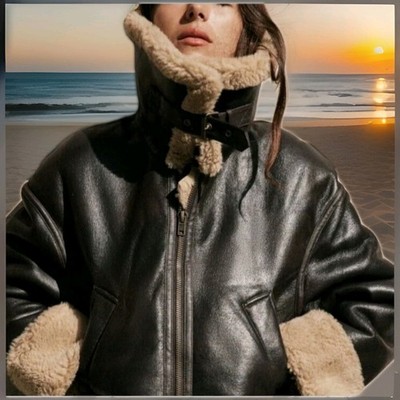 ZARA Women's Double Faced Biker Jacket(Brown, US L, XL / EUR L, XL