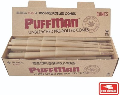 Puffman King Size ungebleichte braune vorgerollte Zapfen (100 Zapfen pro Packung)