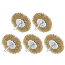 3-Inch Wire Wheel Brush Bench Brass Plated Crimped Steel 1/4-Inch Shank 5Pcs