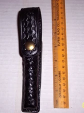 New Basketweave Leather Mini Mag Flashlight Holder Brass Snap Sam browne belt