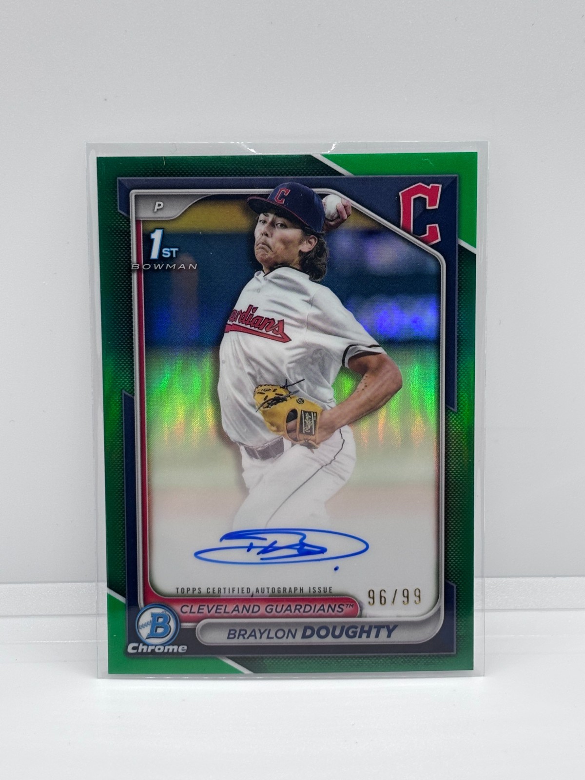 2024 BOWMAN CHROME BRAYLON DOUGHTY 1st BOWMAN AUTO /99 TRUE GREEN REFRACTOR