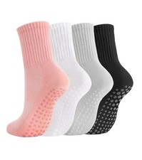 Crew Pilates Socks with Grips for Women Non Slip 4p2 Mesh1 Blackwhitegreypink
