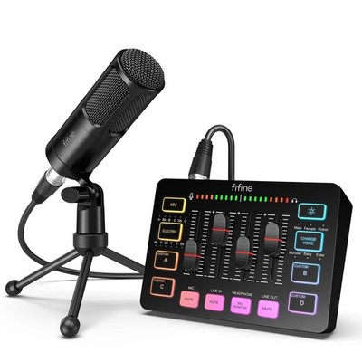 FIFINE Audio Equipment Bundle for Gaming Podcast, Streaming RGB Mixer Set wit...