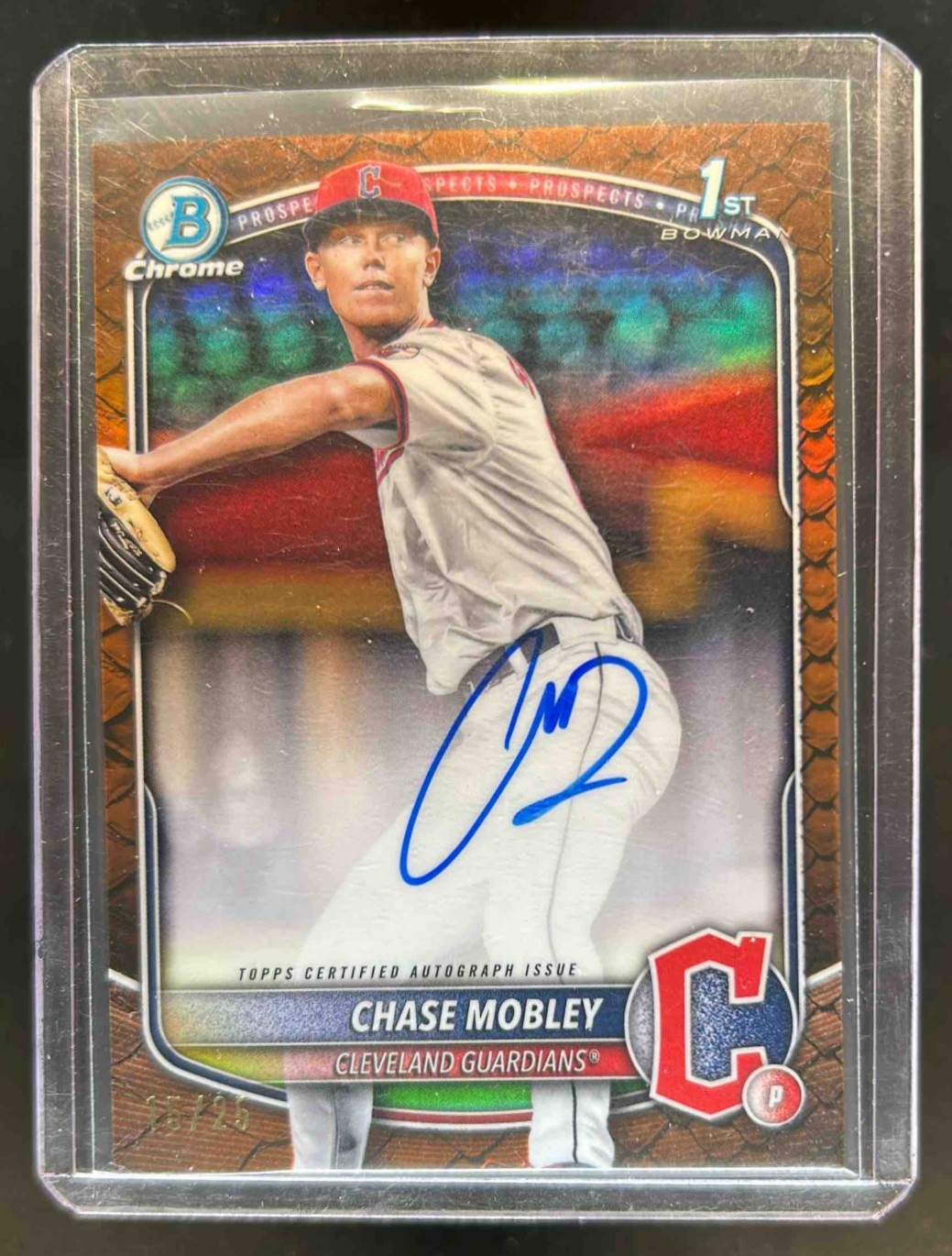 2025 Bowman Chase Mobley Chrome Auto Reptilian Orange Refractor 1st #15/25