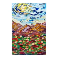 Mountains Original Painting Wild Flowers California Small Wall Art Handmade OOAK