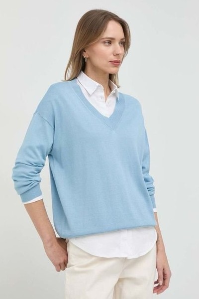 Women Jigsaw Sweater Blue Merino Wool 36