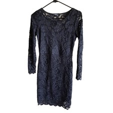 Ambiance Little Black Cocktail Dress Stretch Lace Covered Size S