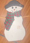 Wooden Snowman Figurine w/ Plaid Fabric Scarf, Hand Painted, Christmas Decor — photo 1