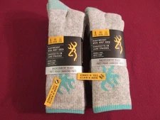 BROWNING Heavyweight Wool Boot Socks Mens Medium 4 Pair Gray Aqua Outdoor Hiking