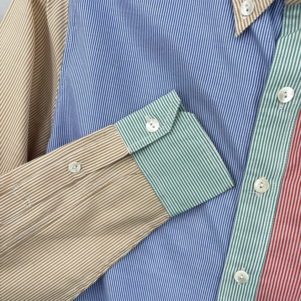 J Peterman Shirt Mens Medium Striped Party Fun Button Up Preppy Casual Classic - Image 3 of 4