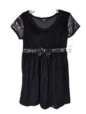 George Girl's Black Velvet Dress Sequin Detailing Bow Holiday Size S 6-6X New