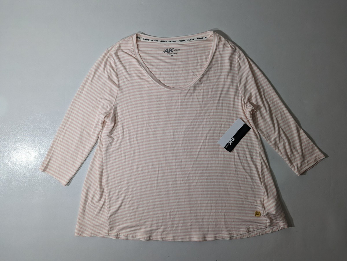 NEW Womens Size Medium Anne Klein Sport Long Sleeve Mylah Shirt Top Pink  Striped