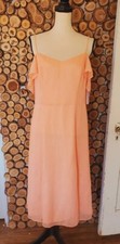 H Halston Metallic Peach Pink Blush Cold Shoulder Sweetheart Neck Midi Dress 6