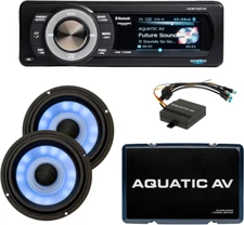 AQUATIC AV Head Unit and Front RGB Speaker Kit w/ AMP Harley-Davidson 1998-2013