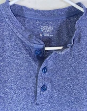 Ocean + Coast Men’s Small Longsleeve Heathered Blue Henley Tshirt EUC