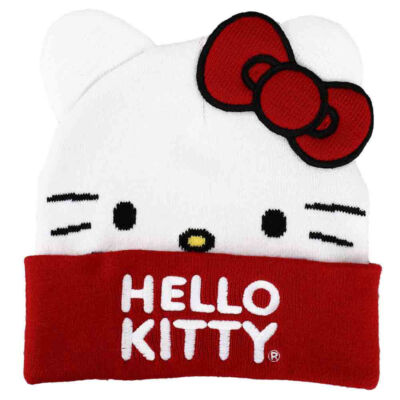 Hello Kitty Big Kitty Face & Bow Embroidered Cuffed Beanie Hat Official Licensed