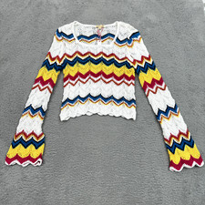 Poof Apparel Sweater Women M White Cheveron Bohemian Boho Bohemian Style Hippie