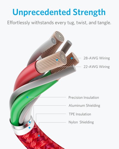 Anker Lightning to USB Cable Premium Nylon MFi Certified for iPhone Red Black - Picture 4 of 11