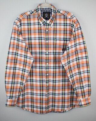 CINCH Men's Orange/Multi Plaid Button-Down Long Sleeve Shirt Sz L Heavyweight
