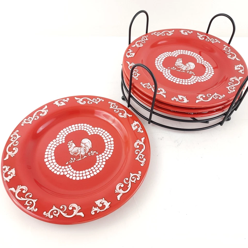 Temp-tations Doodle Doo Juego de (4) Placas de 8" con Estante de Alambre Rojo H440451 Foto 3 de 4