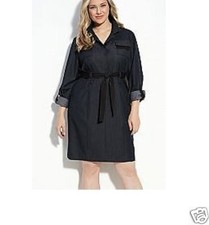 Tahari Plus Women's Size 22 'Diedra' Denim Belted Shirt dress Msrp $158.00